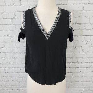 𝅺maje Cold Shoulder V-Neck Top Black White 1 S